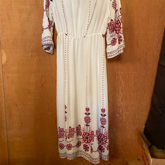 White and floral print long cotton dress - Picture 2 of 7